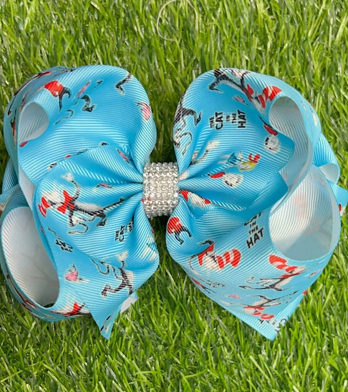 CHARACTER PRINTED ON TURQUOISE HAIR BOW. BW-DSG-793 4PCS/$10
