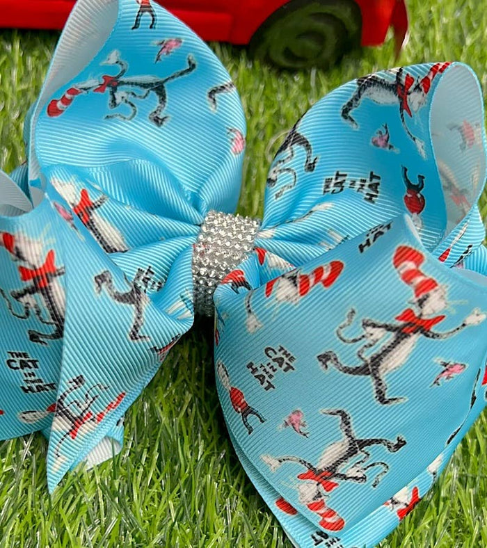 CHARACTER PRINTED ON TURQUOISE HAIR BOW. BW-DSG-793 4PCS/$10