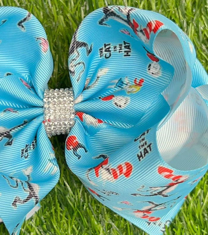 CHARACTER PRINTED ON TURQUOISE HAIR BOW. BW-DSG-793 4PCS/$10