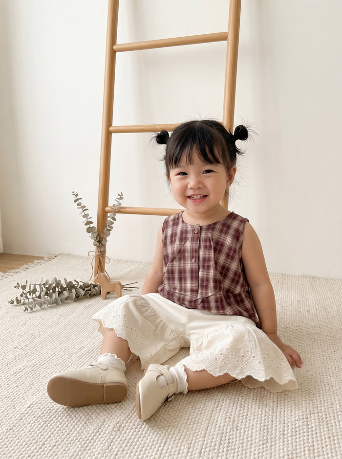 Checkered Peplum Top & Eyelet Ruffle Shorts Co-ord