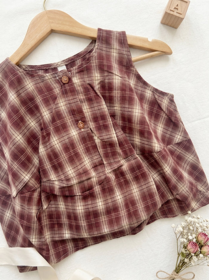 Checkered Peplum Top & Eyelet Ruffle Shorts Co-ord