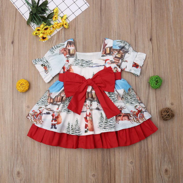 Christmas Scene Dress w/ Red Trim