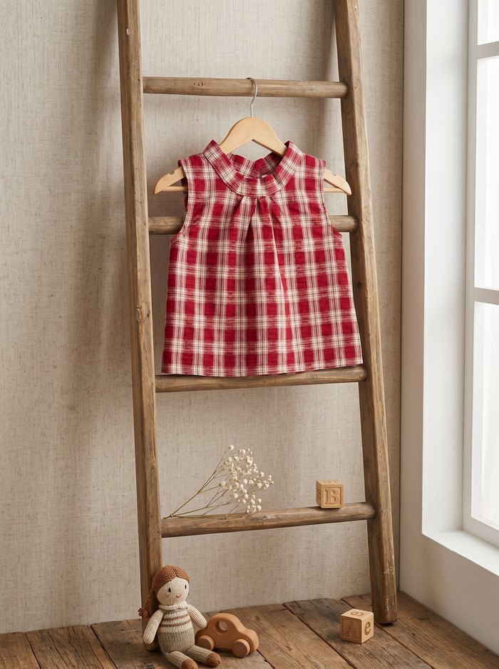 Classic Checkered Ruffle Collar Sleeveless Top