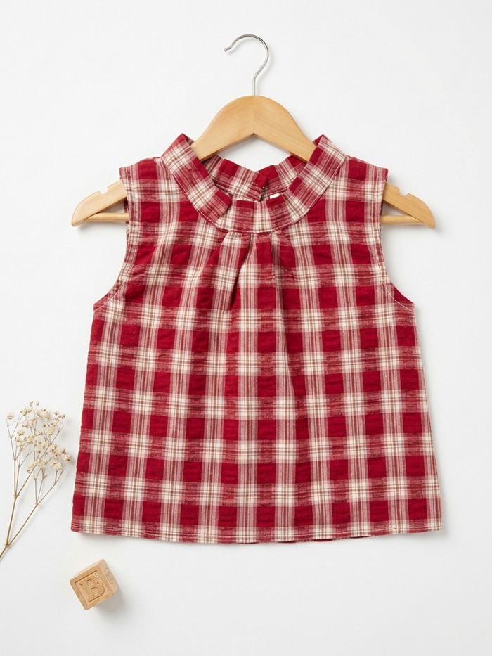 Classic Checkered Ruffle Collar Sleeveless Top
