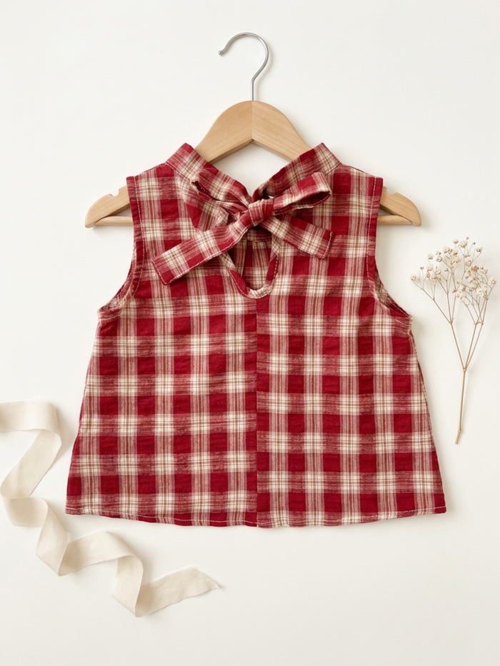 Classic Checkered Ruffle Collar Sleeveless Top