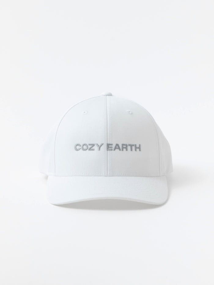 White cap with 'COZY EARTH' text on a white background |Color:White/Stone