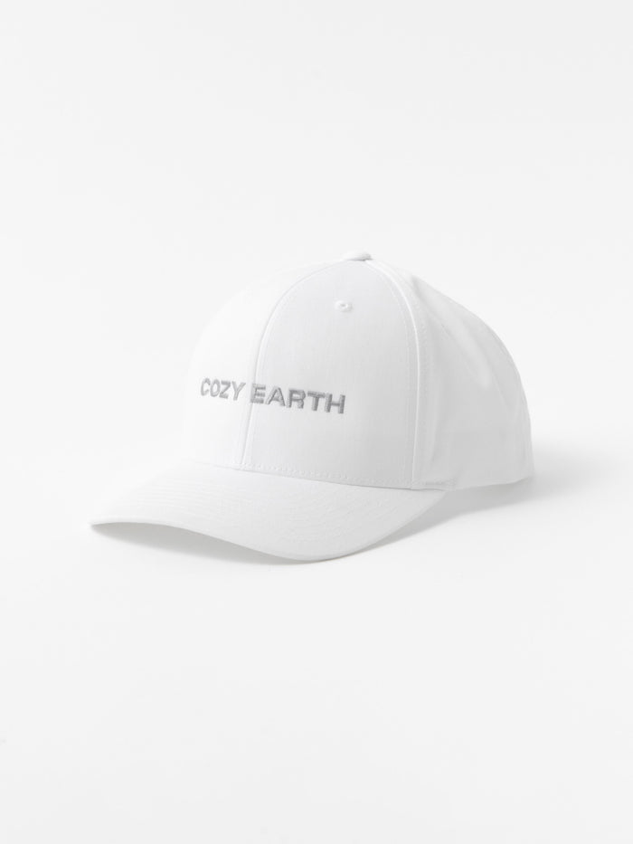 White cap with 'COZY EARTH' text on a white background |Color:White/Stone