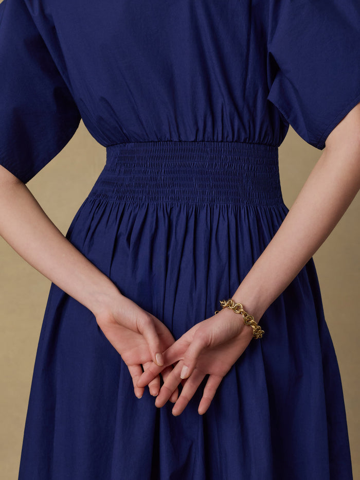 | Coastal Poplin Elia Smocked Dress - Ocean Cavern | Faherty Brand