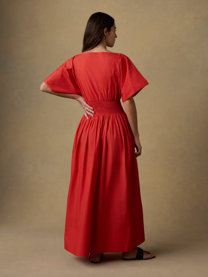 | Coastal Poplin Elia Smocked Dress - Poppy Red | Faherty Brand