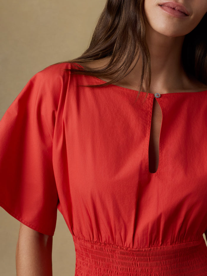 | Coastal Poplin Elia Smocked Dress - Poppy Red | Faherty Brand