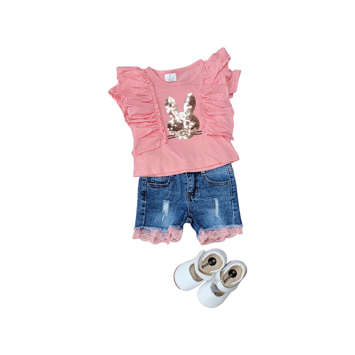 Coral/Gold Sequin Bunny Flutter Shirt