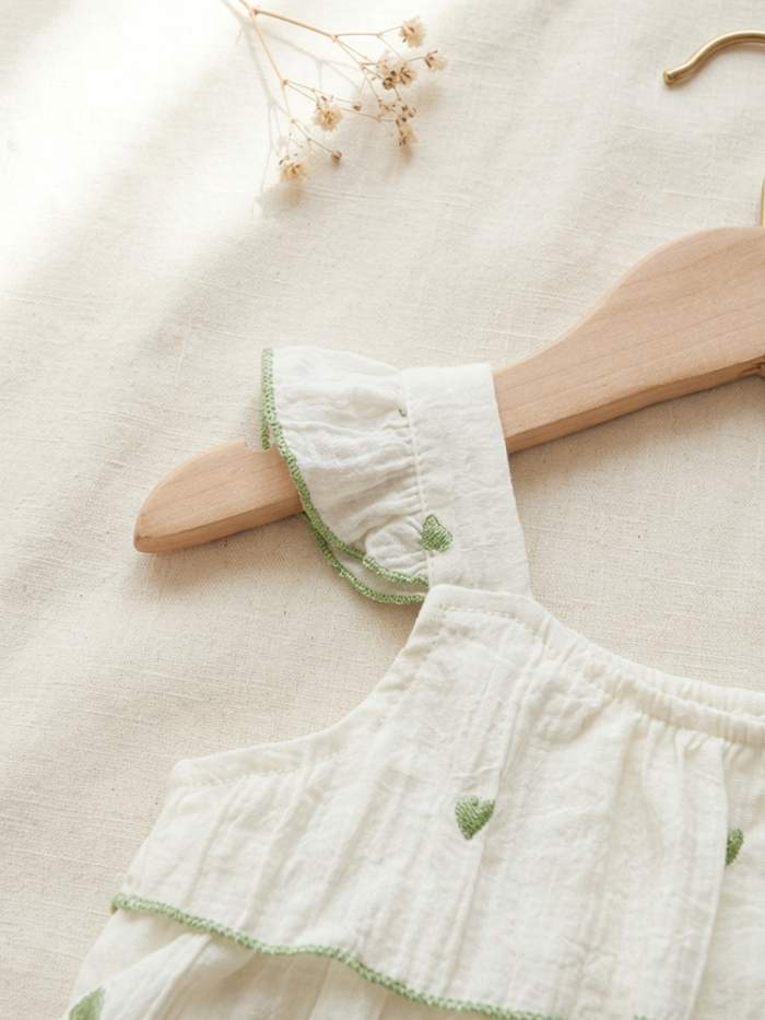 Cream Floral Embroidered Tiered Frill Dress