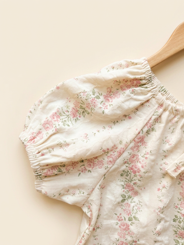 Cream Floral Puff Sleeve Top