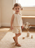 Cream Textured Elasticated Shorts