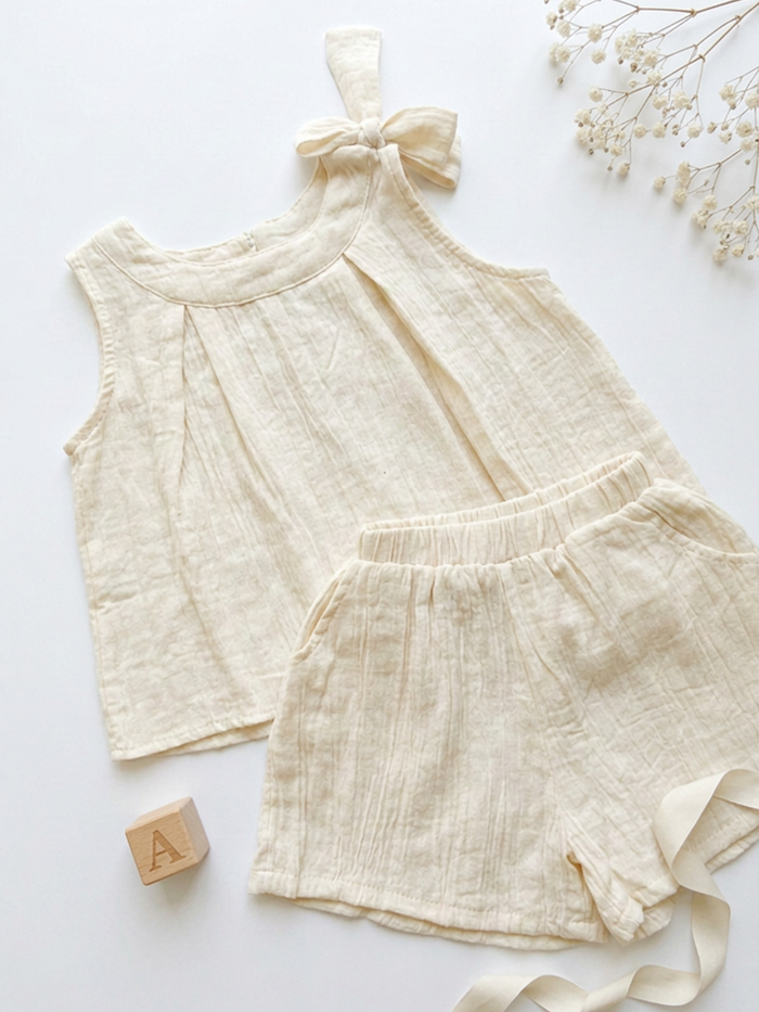 Cream Textured Elasticated Shorts