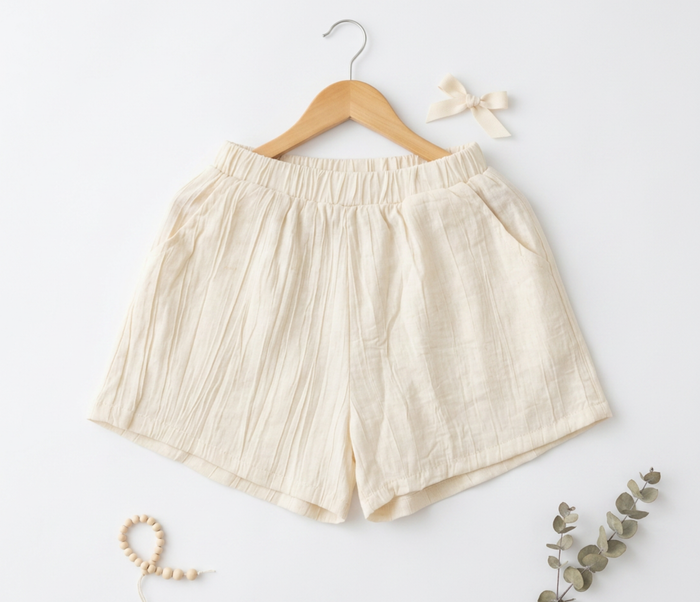 Cream Textured Elasticated Shorts
