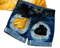 Denim Shorts w/ Gold and Black Sequins