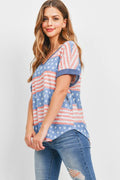 Denim/Coral/Navy American Flag Top