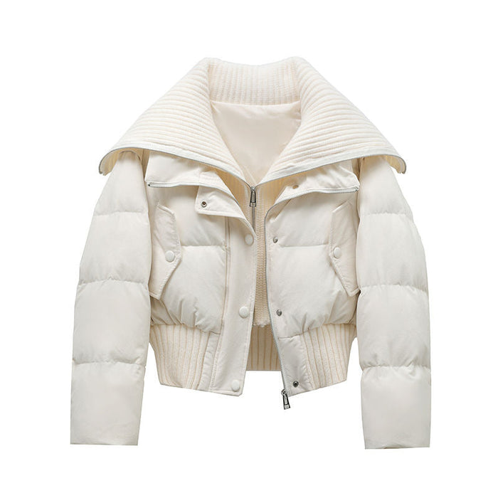 Designer Knit Patchwork Large Lapel Cotton Coat For Women