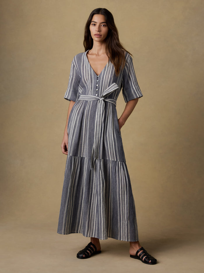 | Dune Cotton Gauze Marina Dress - Sea Breeze Stripe | Faherty Brand