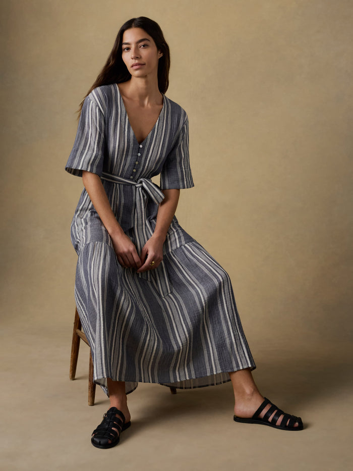 | Dune Cotton Gauze Marina Dress - Sea Breeze Stripe | Faherty Brand