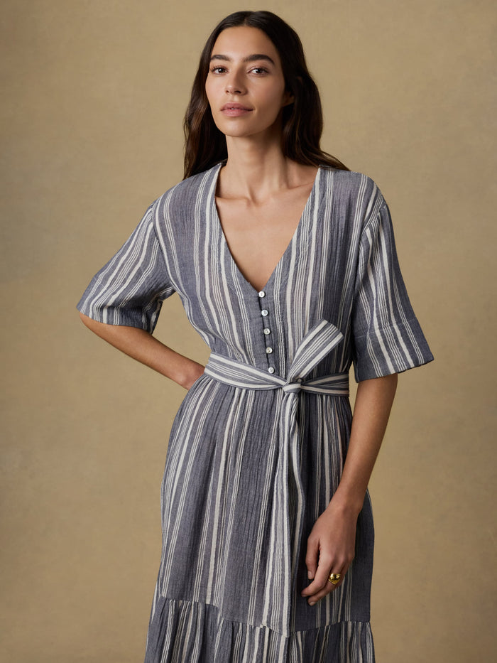 | Dune Cotton Gauze Marina Dress - Sea Breeze Stripe | Faherty Brand