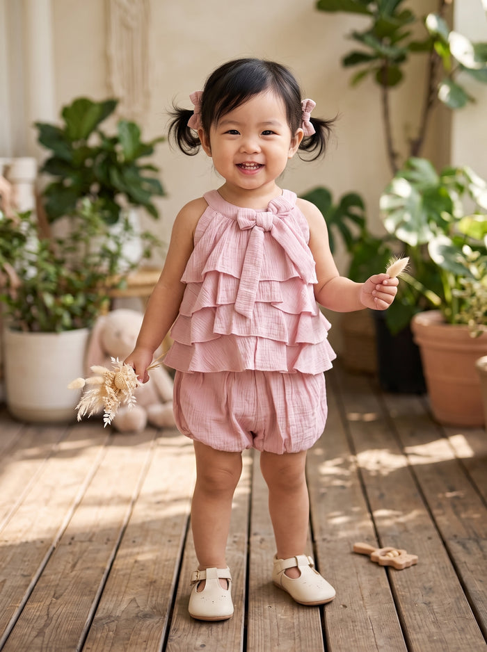 Dusty Pink Tiered Ruffle Halter Set