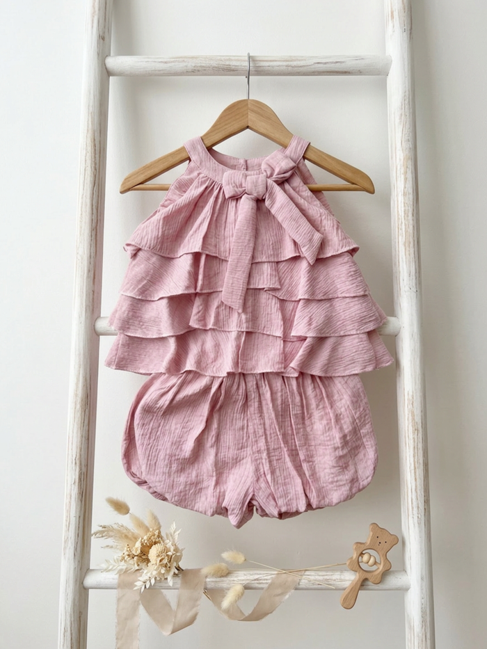 Dusty Pink Tiered Ruffle Halter Set