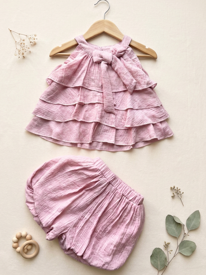 Dusty Pink Tiered Ruffle Halter Set