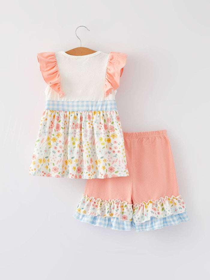 Easter Bunny Embroidery Girls Outfits set