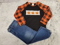Embroidered Pumpkin Plaid Sleeve 2pc