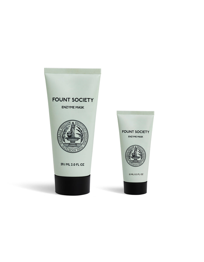 Two mint green tubes of Cozy Earth Enzyme Mask with black caps are shown on a white background. The larger tube is 2.0 fl oz (59.1 mL) and the smaller is 0.5 fl oz (15 mL).|Size:Full Size