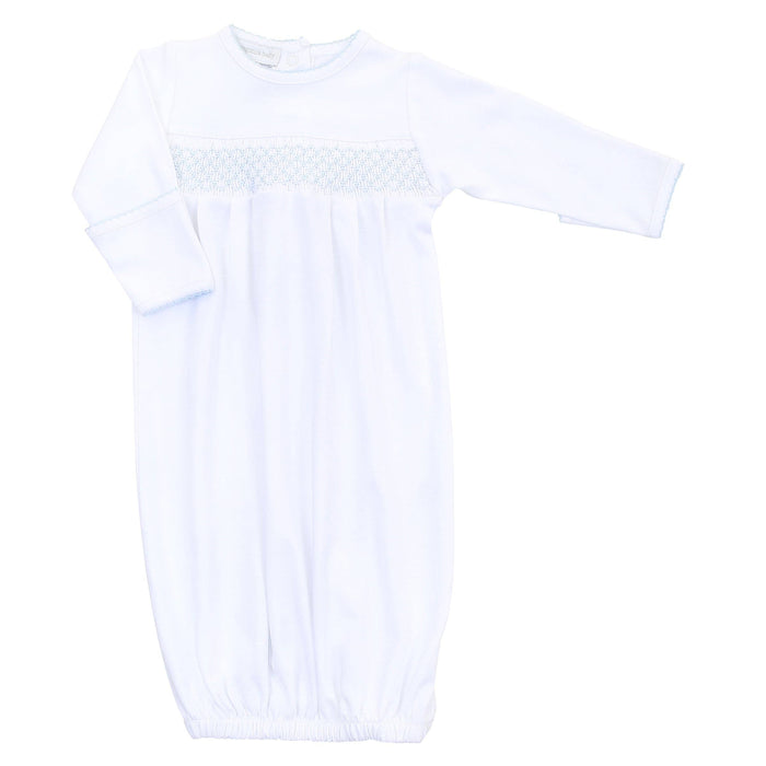 Essentials Smocked Gown with Blue Trim magnolia baby