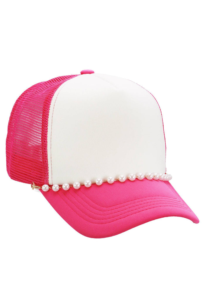 Faux Pearl Chain Foam Mesh Trucker Hat