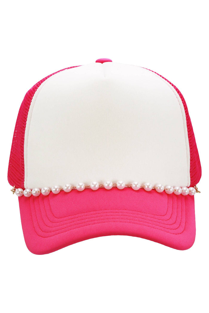 Faux Pearl Chain Foam Mesh Trucker Hat