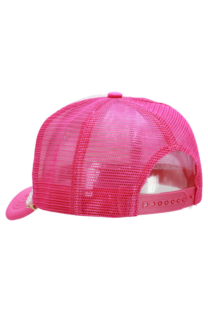 Faux Pearl Chain Foam Mesh Trucker Hat