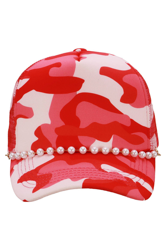 Faux Pearl Chain Foam Mesh Trucker Hat