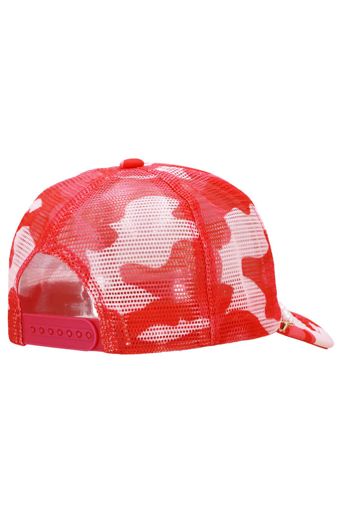 Faux Pearl Chain Foam Mesh Trucker Hat