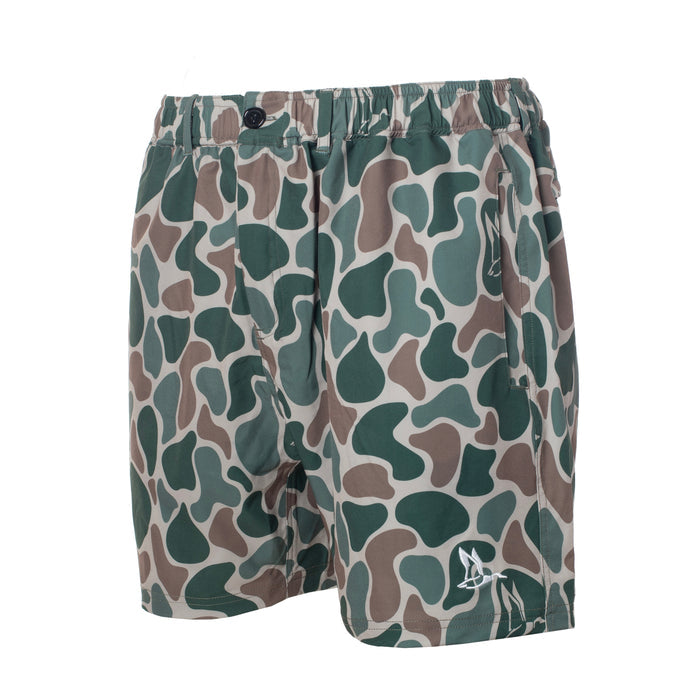 Fieldstone Youth Roost camo Shorts white duck logo