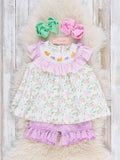 Floral Bunny Rabbits Smocked Ruffle Outfit