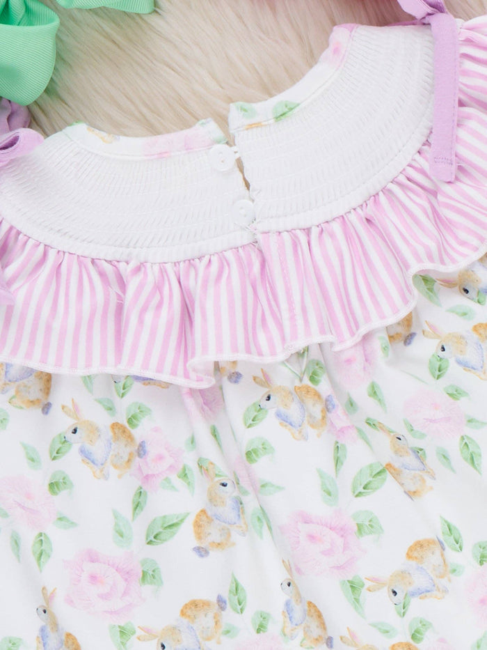 Floral Bunny Rabbits Smocked Ruffle Outfit
