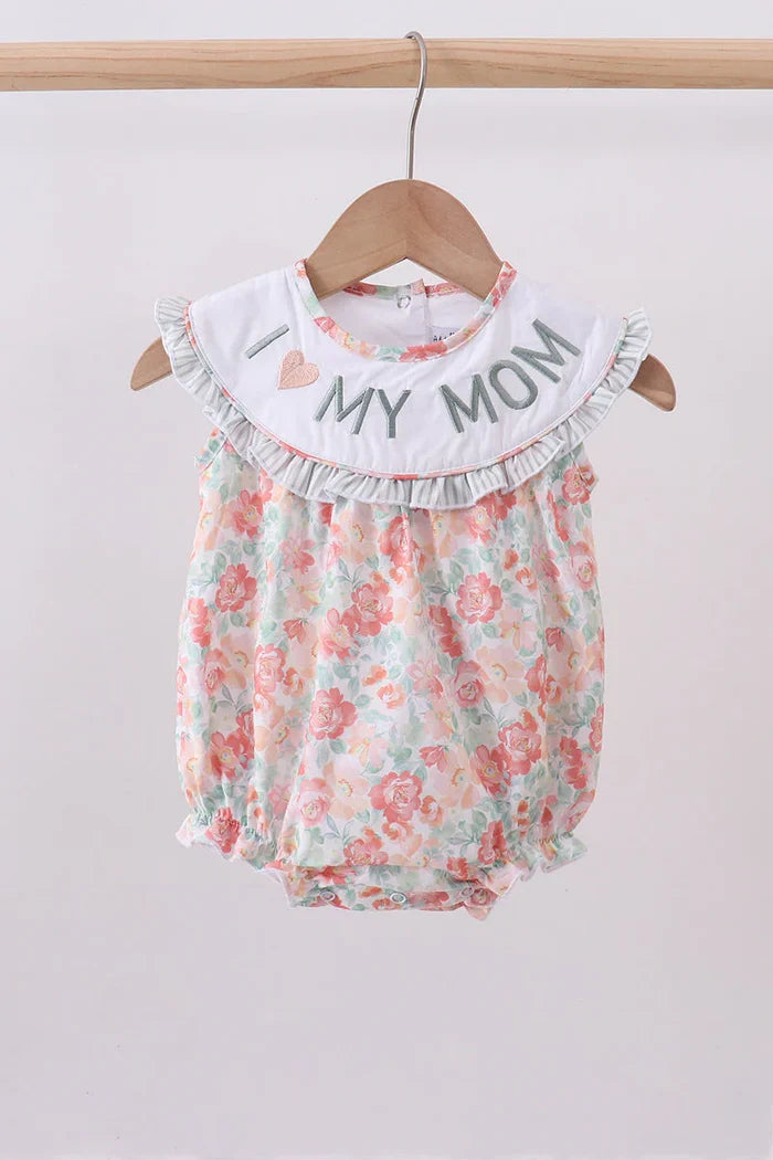 Floral Iove my mom ruffle bubble baby girl