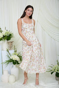 FLORAL LACE TRIM CORSET SLEEVELESS MIDI DRESS blue pepper