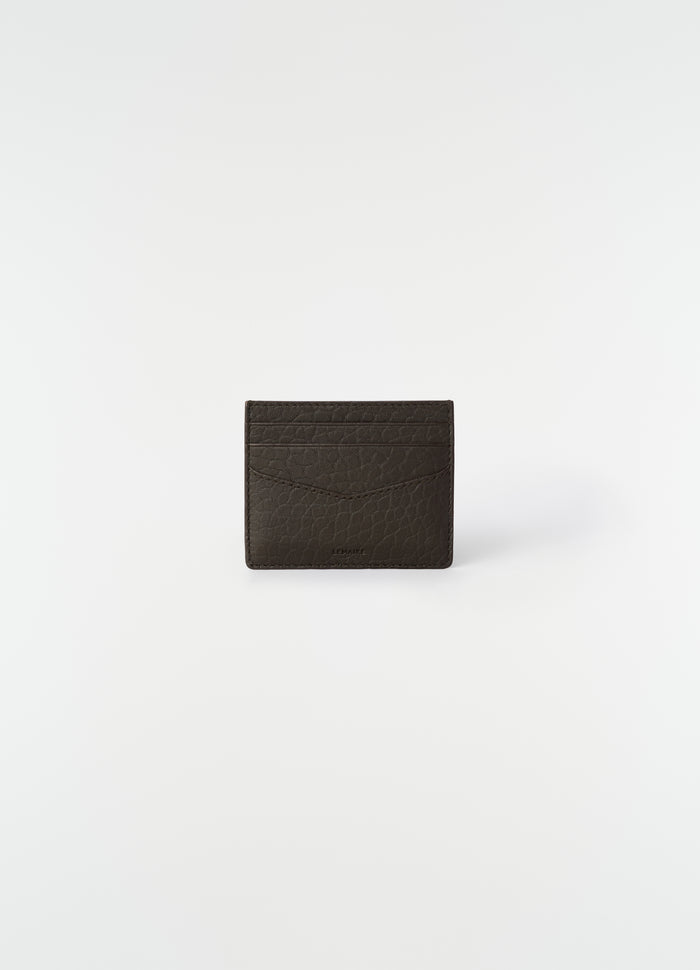 Gear card holder in dark brown bubble lambskin leather LEMAIRE front view on white background
