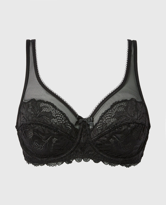 Generous Essential Lace Full Cup Bra in Tuxedo Black