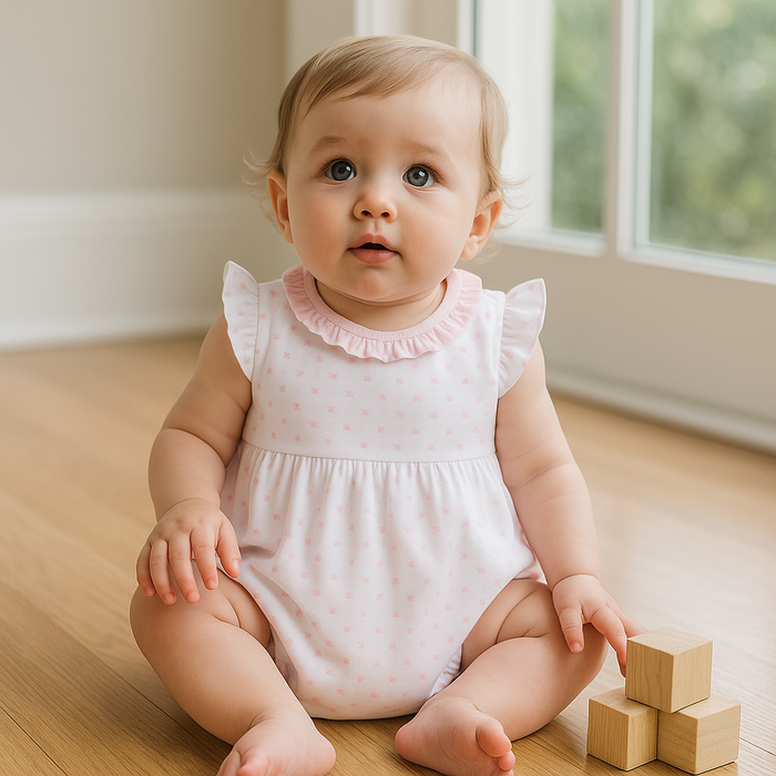 Gingham Dots Ruffle Flutters Bubble in Pink magnolia baby