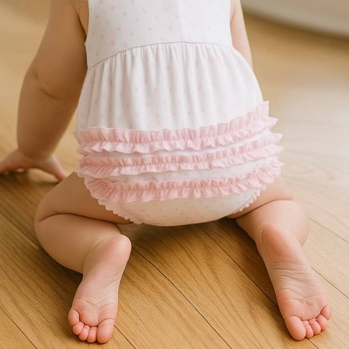 Gingham Dots Ruffle Flutters Bubble in Pink magnolia baby