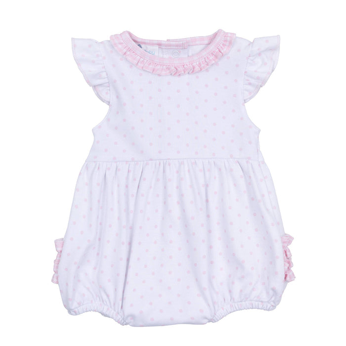 Gingham Dots Ruffle Flutters Bubble in Pink magnolia baby