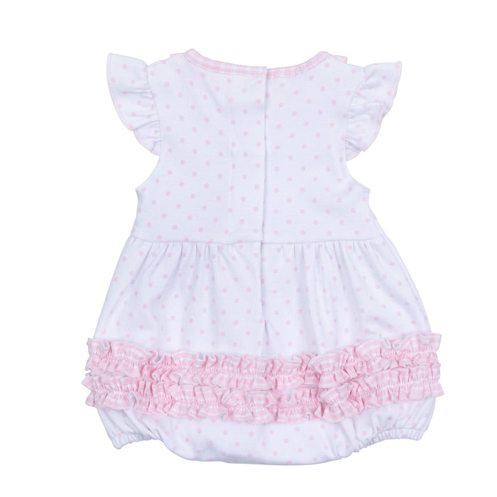 Gingham Dots Ruffle Flutters Bubble in Pink magnolia baby
