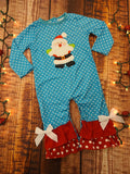 Girls Blue PD Santa Romper